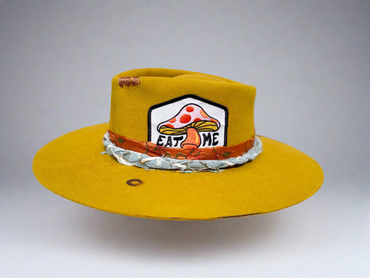 Eat Me Handcrafted hat in Mustard